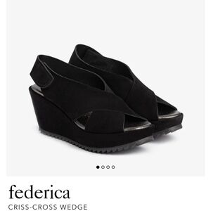 Pedro Garcia Black Federica Criss-Cross Wedges